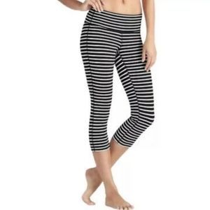 ATHLETA Black and White Striped Cropped Leggings